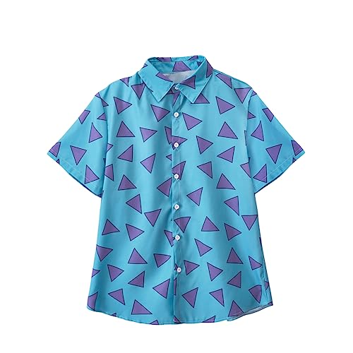 Willyacos Rocko's Modern Life Shirt Blue Triangle Rocko T Shirt Costume 90's Modern Life Button Down Hawaiian Shirt for Men (Blue, XXL)