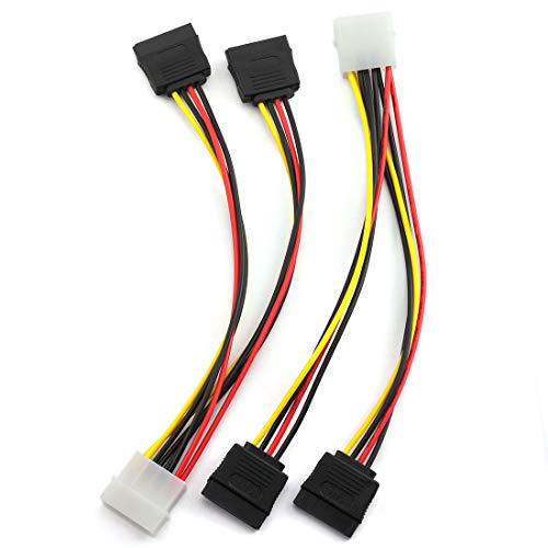 SDTC Tech 4 Pin Male IDE Molex to 15 Pin Female Dual SATA Power Splitter Adapter Cable 18AWG Copper Serial ATA Hard Drive Extension Cable (20cm) - 2 Pack