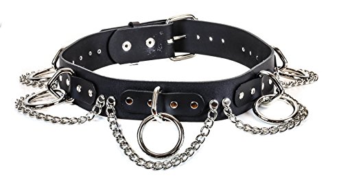 Snap On Chain Bondage Punk Rock Star Metal Silver Ring Full Grain Cowhide Leather Belt By Funk Plus USA (XXXL-42)