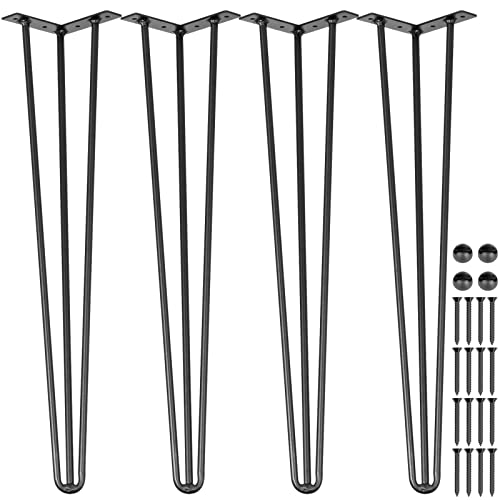 Happybuy Hairpin Table Legs 24' Black Set of 4 Desk Legs 880lbs Load Capacity (Each 220lbs) Hairpin Desk Legs 3 Rods for Bench Desk Dining End Table Chairs Carbon Steel DIY Heavy Duty Furniture Legs