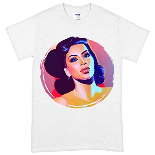 Kim Kardashian Face Heavy Cotton T-Shirt - Pin Up Tee Shirt - Retro T-Shirt - White, 2XL