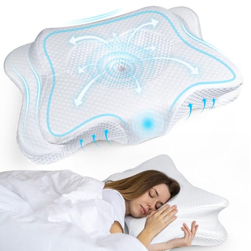 Cervical Pillow for Neck Pain Relief, Contour Memory Foam Pillows for Sleeping, Ergonomic Orthopedic Neck Support Pillow for Side, Back, Stomach Sleepers, Neck Pillow with Breathable Pillowcase, White