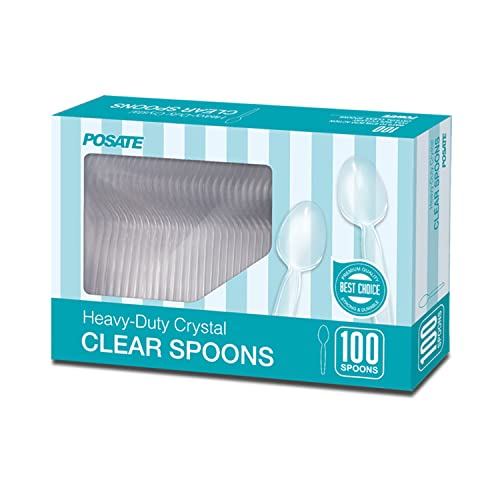 POSATE Heavyweight Plastic Spoons, Clear, 100 Count