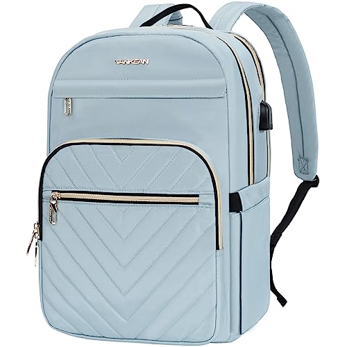 VANKEAN 15.6 Inch Laptop Backpack for Women Work Laptop Bag Fashion with USB Port, Waterproof Backpacks Stylish Travel Bags Casual Daypacks for College, Business, Light Blue