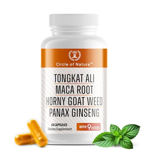 Men's Supplement with Horny Goat Weed, Tongkat Ali, Maca Root and Panax Ginseng Complex, with 9 Herbs, Natural Energy Booster 60 Capsules