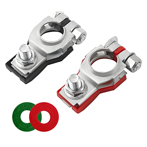 AUCELI Battery Terminal Connector, Top Post Battery Cable Terminal Clamp Set, Positive and Negative 1 Pair with 2 Washers, Good Contact Corrosion Resistance Car Accessories for SUV Van Motorcycle