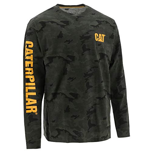 Caterpillar Men's Trademark Banner Long Sleeve Tee Shirts with Center Back Neck Wire Management Loop and CAT Logo, Night camo, X Large