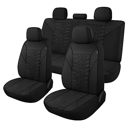 CAROMOP Car Seat Covers Full Set, Washable and Breathable Premium Cloth Seat, Split Bench Seat Covers for Cars, Universal Fit for Most Car Interior Covers Sedan Truck SUV(Black)
