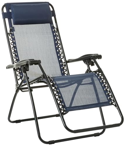 Amazon Basics Outdoor Textilene Adjustable Zero Gravity Folding Reclining Lounge Chair with Pillow, 26', Navy Blue