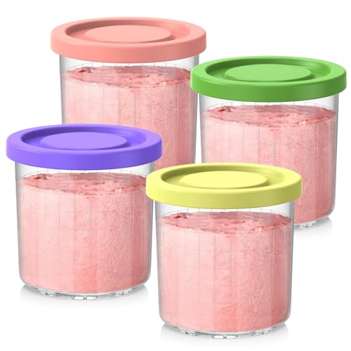 Omnikit Containers Replacement for Ninja Creami Pints and Lids - 4 Pack, 16oz Cups Compatible with NC301 NC300 NC299AMZ NC290 Series Ice Cream Maker - Airtight Anti-slip BPA-Free Dishwasher Safe