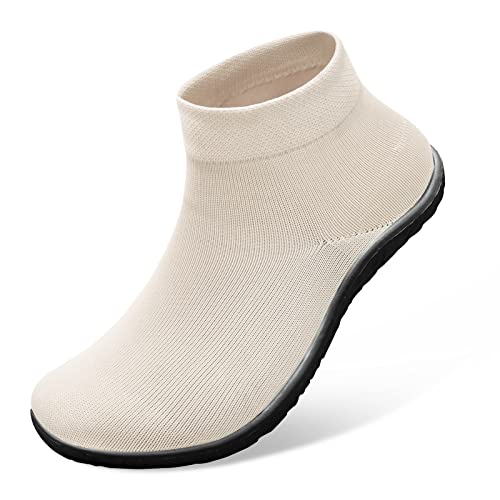 SKASO Minimalist Sock Shoes for Men Women Barefoot Shoes Slip on Comfortable Breathable for Driving Fishing Kayaking Beiges Size 7-8