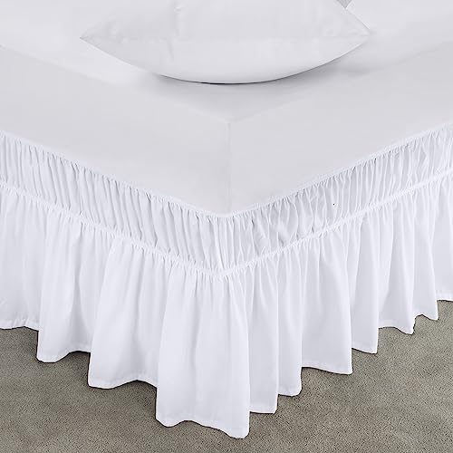 Utopia Bedding Queen Bed Skirt - Microfiber Ruffle Bedskirt with Adjustable Elastic Belt and 16 Inch Tailored Drop - Hotel Quality, Fade Resistant (Queen, White)