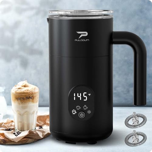 Puldoum Electric Milk Frother and Steamer - 11.8oz/350ml Hot and Cold Foam Maker - 4-in-1 Automatic Coffee Frother with Two Whisks - Perfect for Hot Chocolate, Lattes, Cappuccinos, and Macchiatos