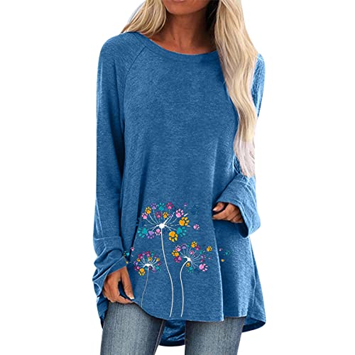 Subscriptions on My Account Manager Subscriptions,Tech T Shirt Womens Casual Crew Neck Raglan Dandelion Printing Long Sleeve Tshirts Blouse Top Sweater Tee (Blue-C, L)