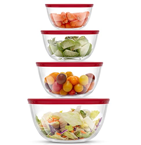 JoyJolt Kitchen Large Mixing Bowl Set - 8pc Glass with Lids Set – Neat Nesting/ Batter Bowl - Cooking Bowls - Storage Bowls with Lids and Big Salad Bowl with BPA-Free Lids
