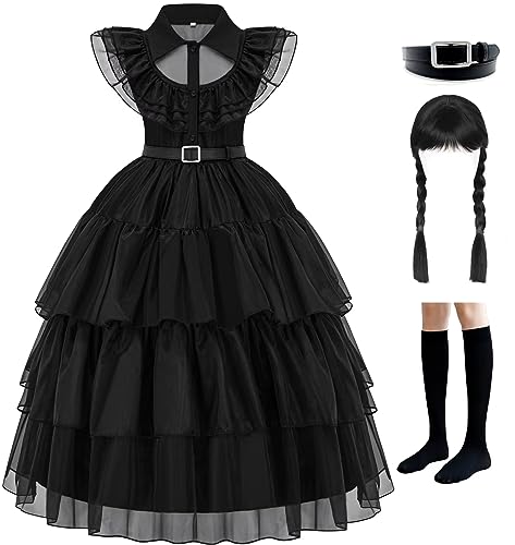 Avady Black Dress Up Costume for Girls Birthday Party Halloween Costume Kids Cosplay Outfit