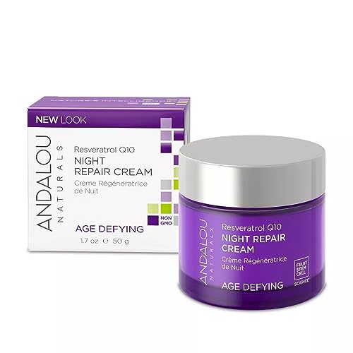 Andalou Naturals Resveratrol Q10 Night Repair Cream, For Dry Skin, Fine Lines & Wrinkles, For Softer, Smoother, Younger Looking Skin, 1.7 Ounce