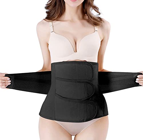 Postpartum Girdle C-Section Recovery Belt Back Support Belly Wrap Belly Band Shapewear (Black,L)