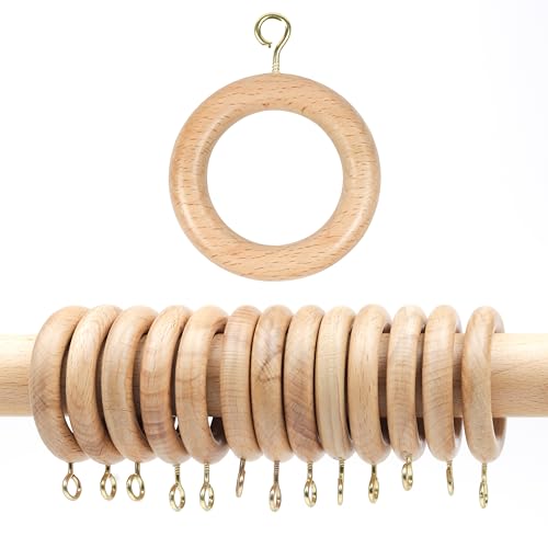 Handmade Wooden Drapery Rod Rings, Curtain Rod Rings, for 1-1.5 inch Curtain Rod Pole - Beech Wood (24, 1.25 INCH Inner Dia)