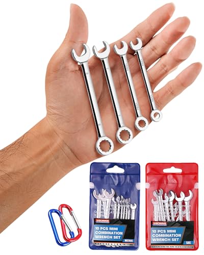 VICRING Small Wrench Set 20 Pcs Mini Metric and SAE Ignition Wrench Set Combination Open and Box End Wrench Set with Storage Pouches and Key Chains
