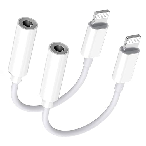 Apple MFi Certified 2 Pack Headphone Jack Adapter Lightning to 3.5mm Earphone Jack Adapter, 3.5mm Audio Cord Adapter Dongle Compatible with iPhone 14 Pro13 12 11 XS XR X 8 7 iPad iPod