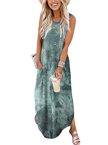 ANRABESS Women's Casual Loose Sundress Long Dress Sleeveless Split Maxi Dresses Summer Beach Dress with Pockets 19chalvse-M