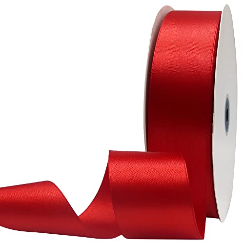 Maclemon 1-1/2 inch Wide 100 Yards Double Face Red Satin Ribbon Red Fabric Ribbon for Gift Wrapping Very Suitable for Weddings Decoration Bouquet Balloons Arts Craft Sewing Hair Bow Invitation