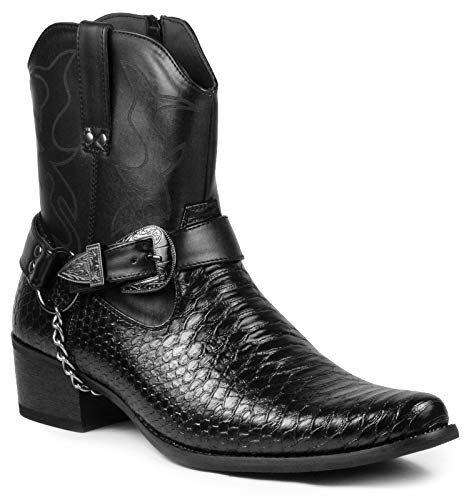 Metrocharm Diego-01 Men's Belt Buckle Chain Strap Western Cowboy Boots (12, Black)