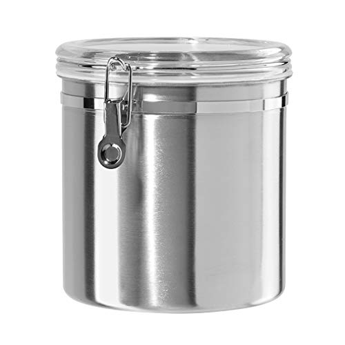 Oggi Stainless Steel Kitchen Canister 152 fl oz - Airtight Clamp Lid, Clear See-Thru Top - Ideal for Kitchen Storage, Food Storage, Pantry Storage. Jumbo Size 8' x 8'.