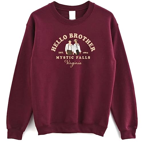 Hello Brother Mystic Falls Virginia Sweatshirt - Salva.Tore Vampire Dia.ries Sweatshirt Maroon M