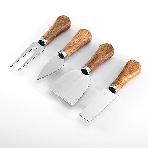 4 Piece Cheese Knives Set with Wooden Handle, Mini Steel Stainless Cheese knife set for Charcuterie and Cheese spread, Perfect for Cheese Slicer and Butter Cutter