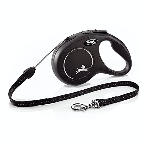 FLEXI New Classic Retractable Dog Leash (Cord), Ergonomic, Durable and Tangle Free Pet Walking Leash for Dogs Up to 26 lbs, 26 ft, Small, Black