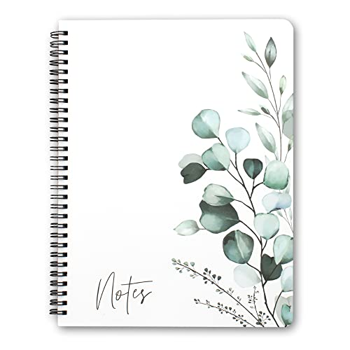 ZICOTO Aesthetic Spiral Notebook Journal For Women - Cute Greenery 10.5' x 8.5' College Ruled Notebook With Large Pockets, Lined Pages and Hardcover - Perfect to Stay Organized at Work or School