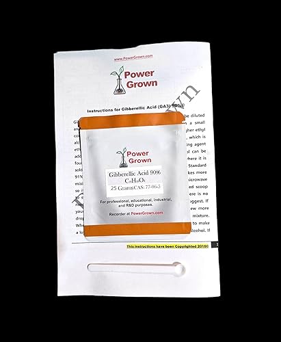 Power Grown Gibberellic Acid GA3 90% 25g Kit, Comes with a black Special Measuring Scoop, Calculation Tables, Proprietary Instructions and an SDS.