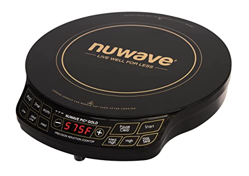 Nuwave Gold Precision Induction Cooktop, Portable, Large 8” Heating Coil, 12” Shatter-Proof Ceramic Glass Surface, 51 Temp Settings from 100°F - 575°F, 3 Watt Settings 600, 900, & 1500 Watts (Renewed)
