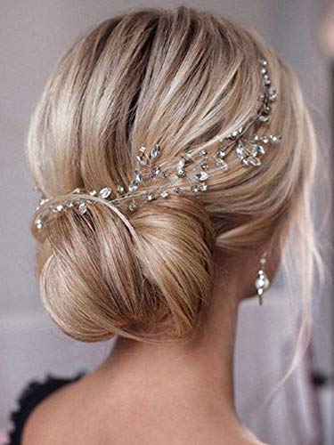 Unicra Bride Wedding Rhinestone Hair Vine Bridal Silver Hair Piece Crystal Headband Hair Accessories for Women and Girls (17.7inches) (Silver)