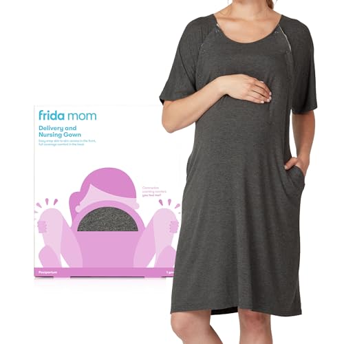 Frida Mom Labor and Delivery Gown For Hospital, Easy-Snap, Tagless Nursing Gown with Skin-to-Skin Access and Full Coverage in The Back