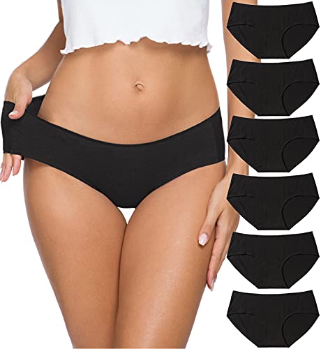 Altheanray Womens Underwear Cotton Underwear for Women Seamless Hipster Bikini Briefs Panties 6 Pack(3028M,Black)