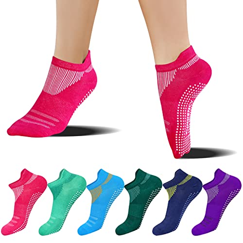 FUNDENCY Non Slip Yoga Socks for Women 6 Pairs, Anti-Skid Socks for Pilates Bikram Fitness Socks with Grips