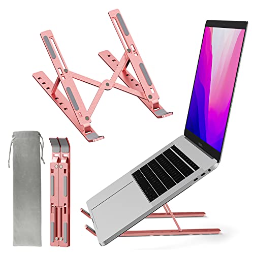 avakot Laptop Stand for Desk Adjustable | Computer Portable 7 Angles Anti-Slip Laptop Riser | Ergonomic Foldable Aluminum Laptop Holder Compatible with MacBook, iPad, Laptops 9-15.6 Inch | Pink