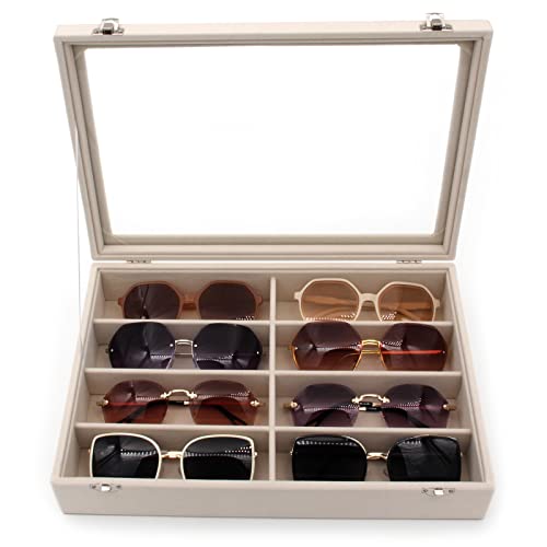 KLOUD City Velvet Sunglasses Organizer for Women or Men, Glasses Storage Box,Jewelry Watch Organizer, Sunglasses Storage Holder Box,Glasses Display Case with 8 Slots(Beige)