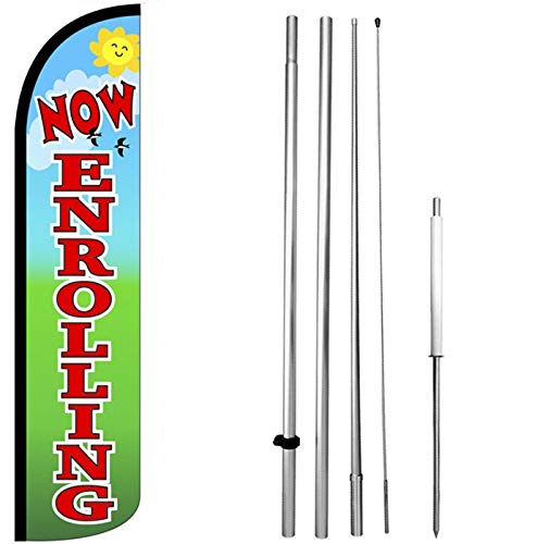 4 Less Co NOW ENROLLING Windless Feather Swooper Flag 15 Feet Tall Pole Kit Banner Sign gz-h