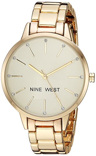 Nine West Women's Crystal Accented Gold-Tone Bracelet Watch