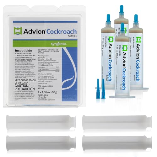 Advion Cockroach Gel Bait, 4 Tubes x 30-Grams, 4 Plunger and 4 Tips, German Roach Insect Pest Control, Indoor and Outdoor Use, Roach Killer Gel for American, German and Other Major Cockroach Species