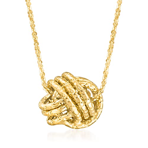 Ross-Simons Italian 14kt Yellow Gold Textured Love Knot Necklace. 18 inches