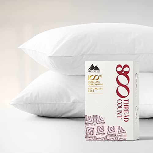 Mayfair Linen 100% Egyptian Cotton Standard/Queen Size Pillow Cases Set of 2-800 Thread Count Pillow Cover - Soft, Cooling Bright White Pillowcases Set of 2 for Standard/Queen Pillows