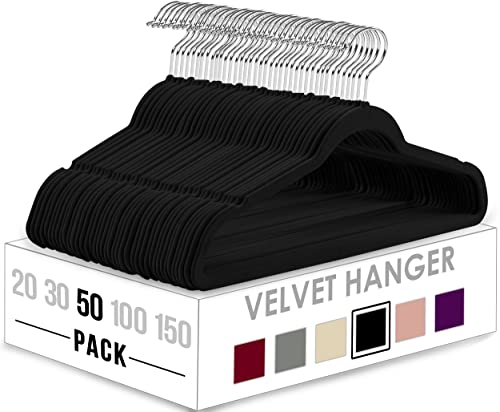 Utopia Home Velvet Hangers 50 Pack - Non-Slip Clothes Hangers - Black Hangers - Suit Hangers with 360 Degree Rotatable Hook - Heavy Duty Coat Hangers - Pants Hangers