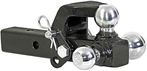 Buyers Products 1802279 Tri-Ball Truck Hitch With Hook, Solid Shank for 2 Inch Receiver Tubes, Chrome Welded Steel Towing Balls, Black Powdercoated, Towing Accessories For Trucks And Trailers