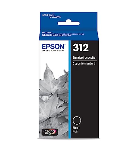EPSON 312 Claria Photo HD Ink Standard Capacity Black Cartridge (T312120-S) Works with Expression Photo XP-8500, XP-8600, XP-8700, XP-15000