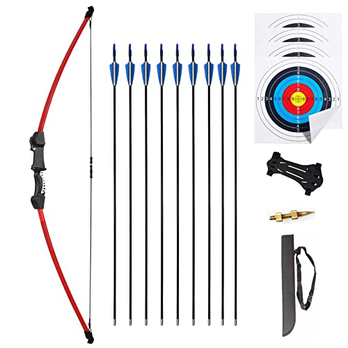 Mxessua 45' Bow and Arrows Set for Teens Recurve Archery Beginner Gift Longbow Kit 9 Arrows, 4 Target Face for Backyard Game